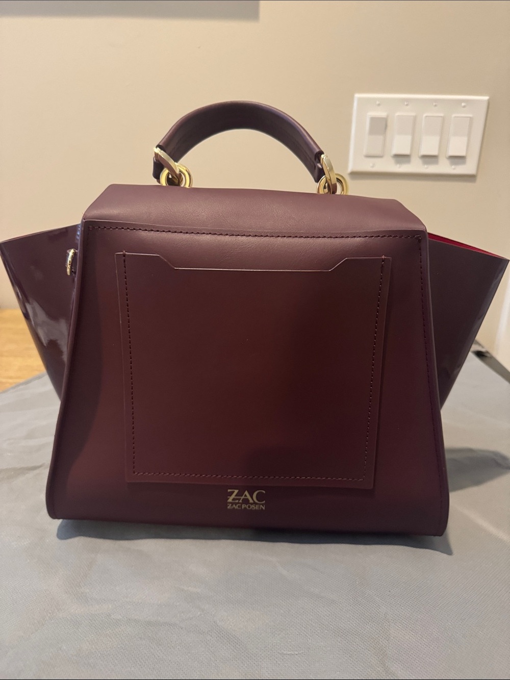 Zac Posen Burgundy Top-Handle Satchel with Gold Hardware - Picture 4 of 7